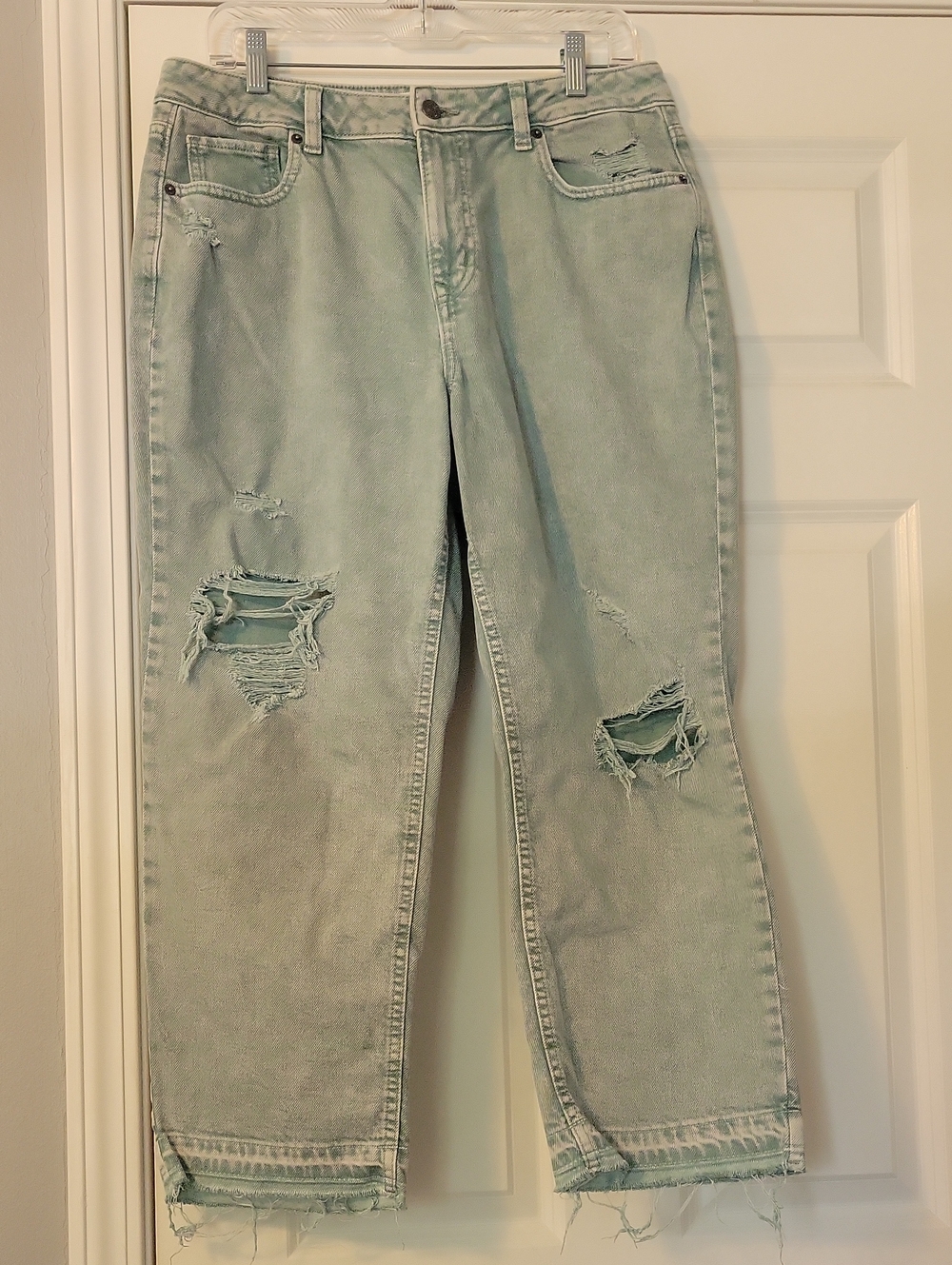 Distressed Women's Jeans in Light Mint Green